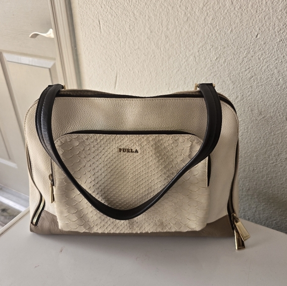 FURLA Genuine Python Embossed One Shoulder Bag Pony Style Women Authentic - Picture 15 of 15